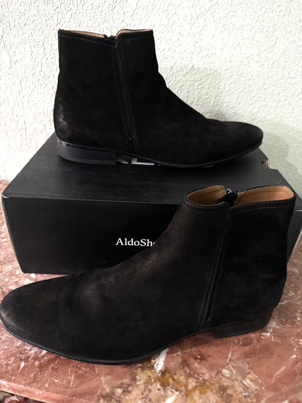 ALDO Crovetto Mens Black Suede Side Zip Ankle Boots Size 10.5 D w/ Box